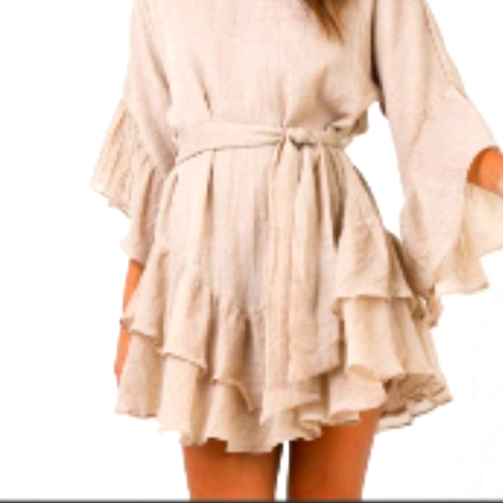Princess Polly Peach Ruffled Tiered Boho Mini Dress Size 4